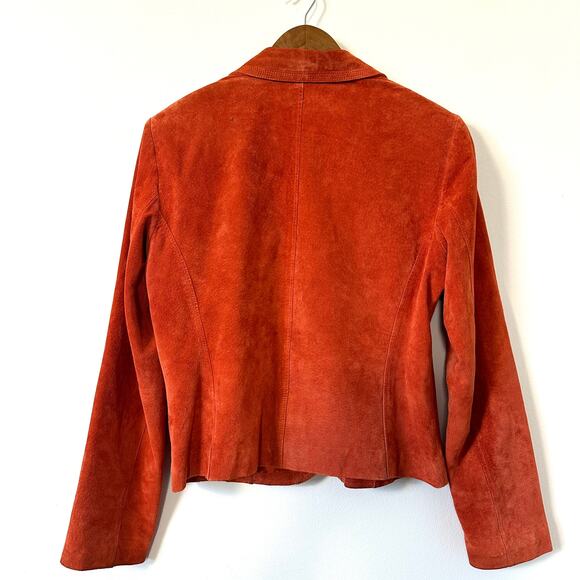 Alfani Burnt Orange Suede Leather Blazer Jacket L Statement Western Boho Artsy - Picture 4 of 9
